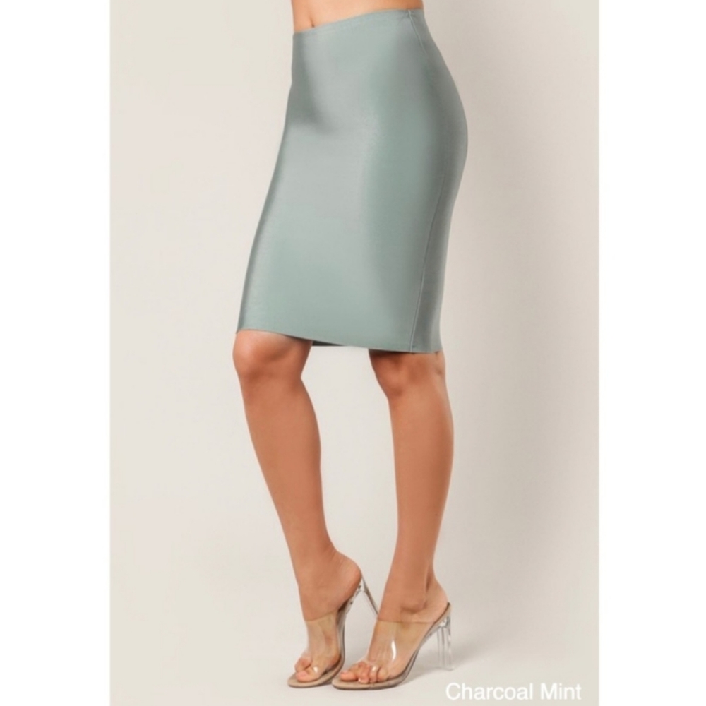 WoW Couture Bandage Style High Waist Bodycon Skirt in Charcoal Mint